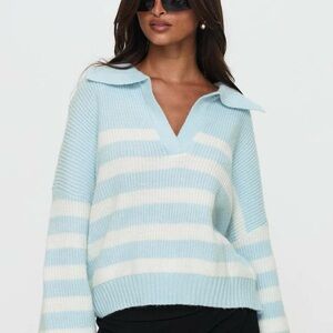 Princess Polly Blue and White V-Neck Sweater